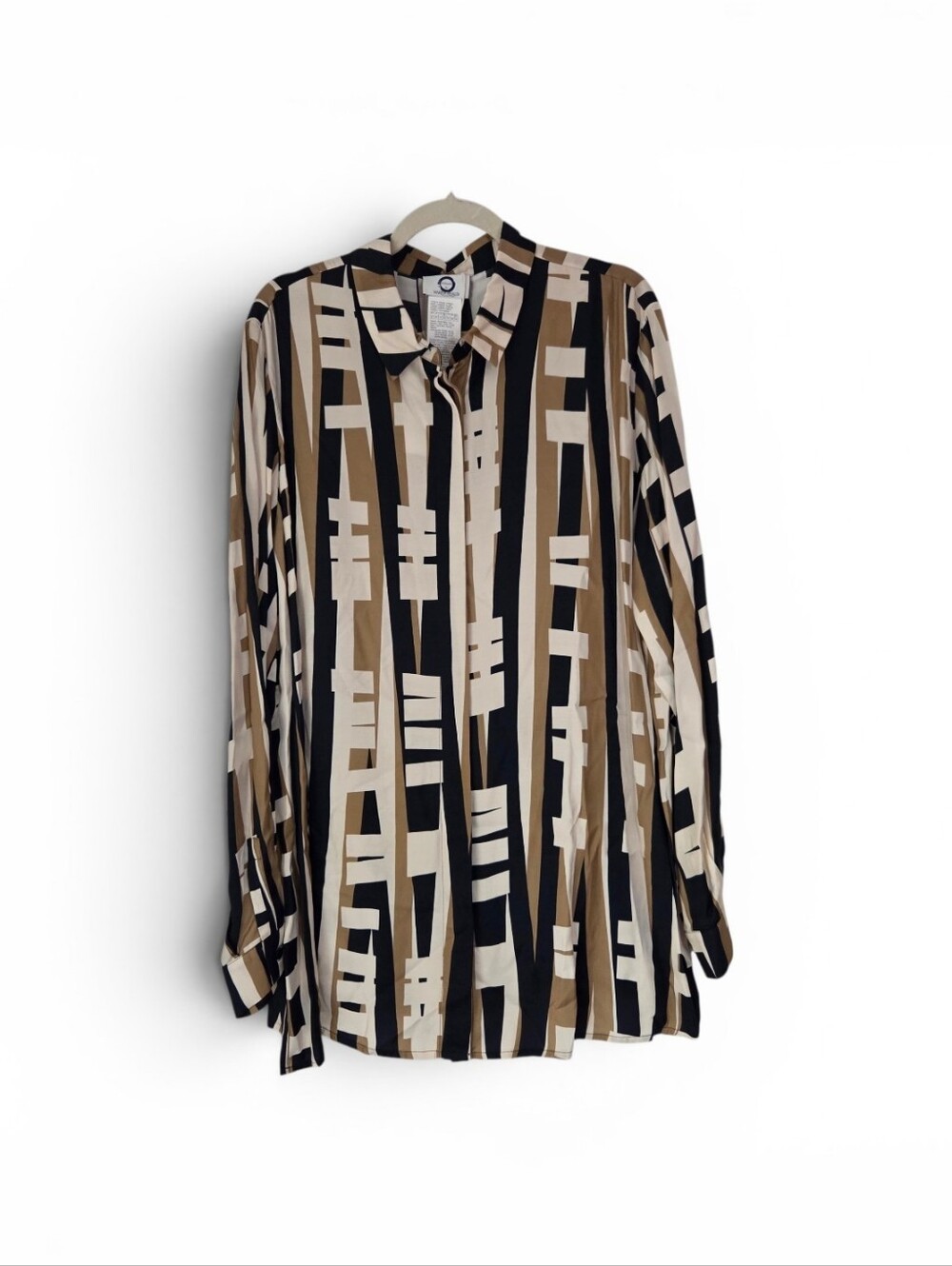 Voyage by Marina Rinaldi "BAGATTO" Blue Tan Viscose Blouse Size‎ 18 NWT $470